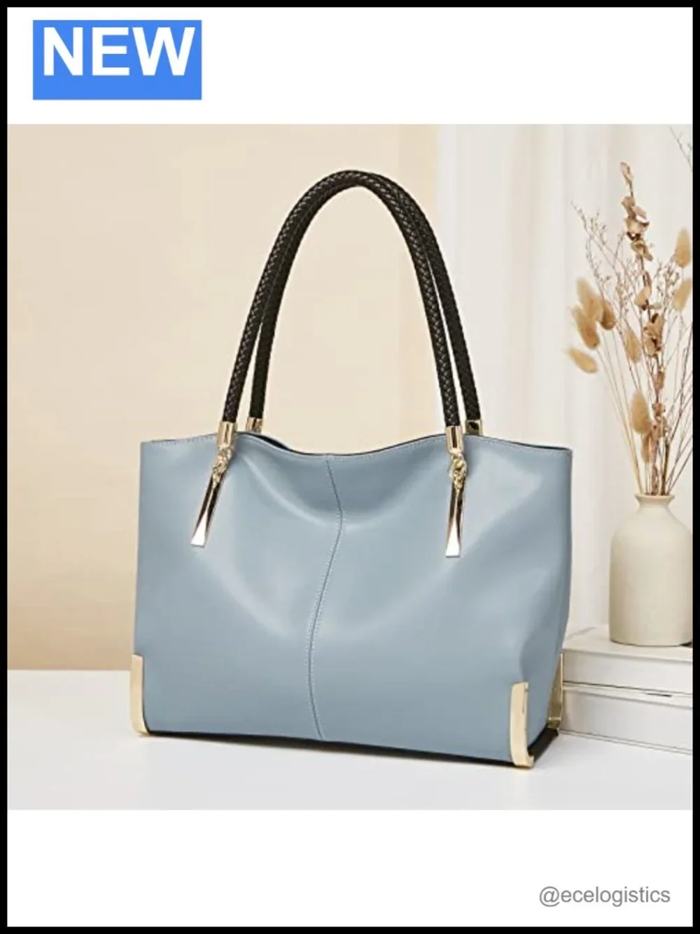 Large Capacity Tote Handbag Women Split Cowhide Gold Hardware Shoulder Bag